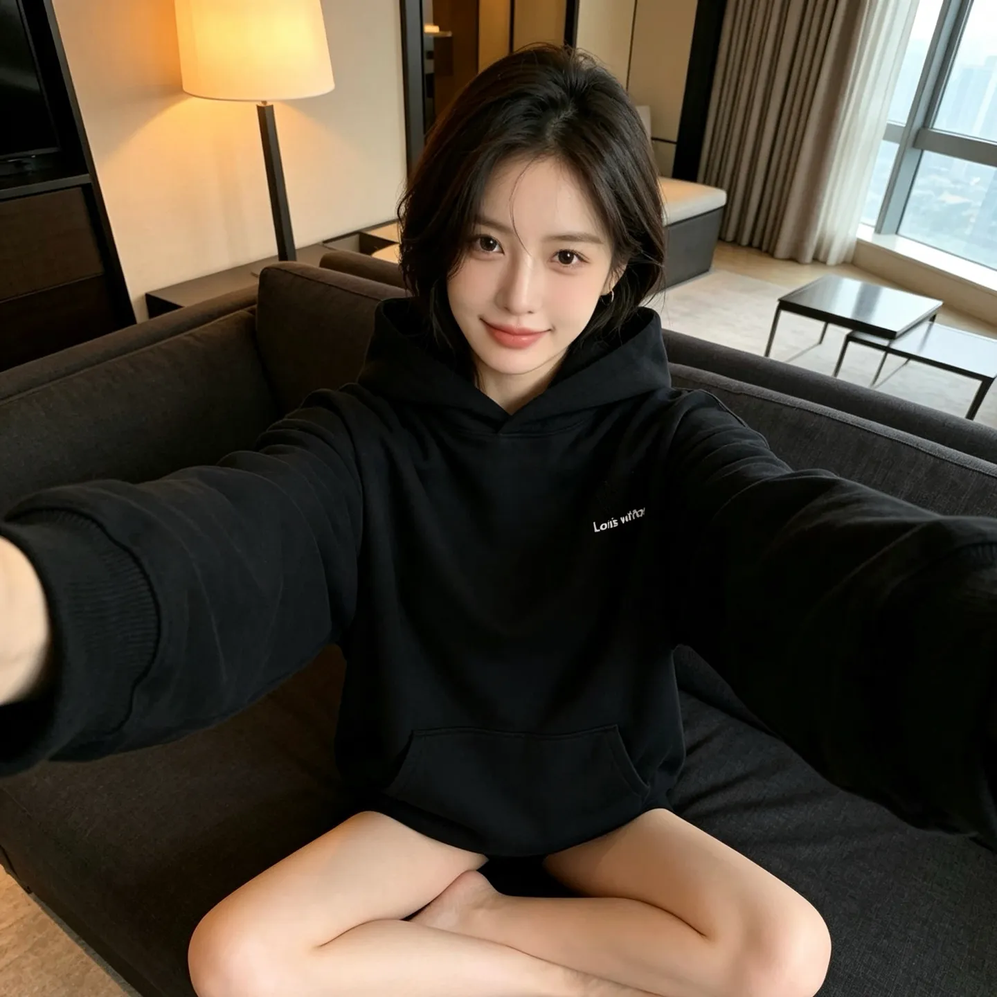 Louis Vuitton/Louis Vuitton tatami embroidered letter logo hole hooded sweatshirt